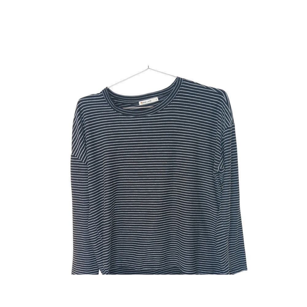Marine Layer Womens Small Black White Stripe Long Sleeve Shirt Top Made in USA - Picture 2 of 11